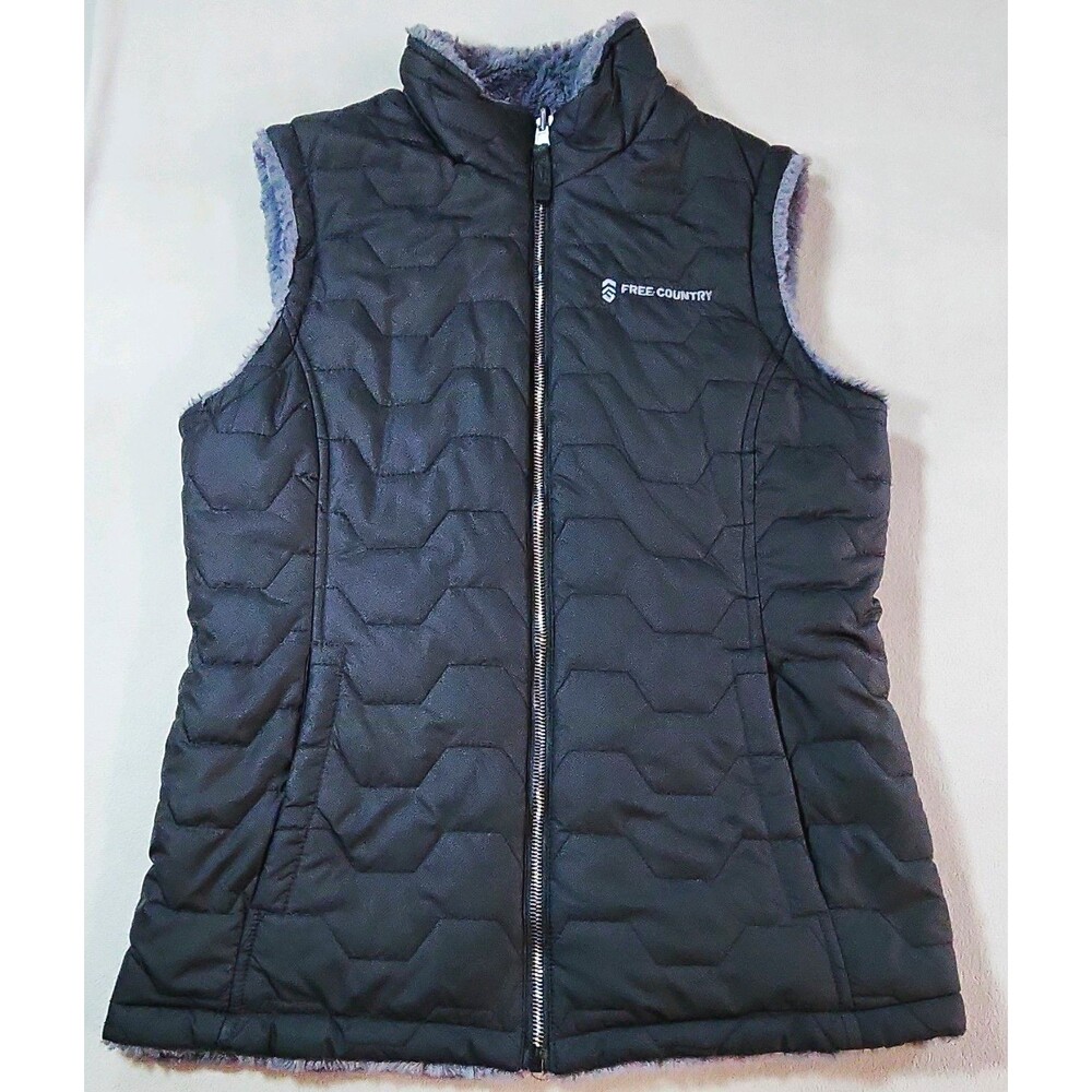 Free Country Women's Reversible Quilted Puffer Vest Full Zip Black/Gray Size S